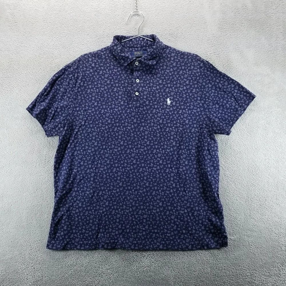 Polo Ralph Lauren Polo Shirt Mens L‎ Blue Paisley Floral Slim Fit Short Sleeve